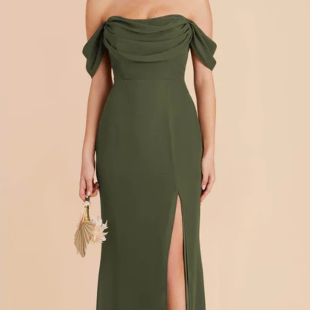 Elegant Olive Green Off-Shoulder Dress